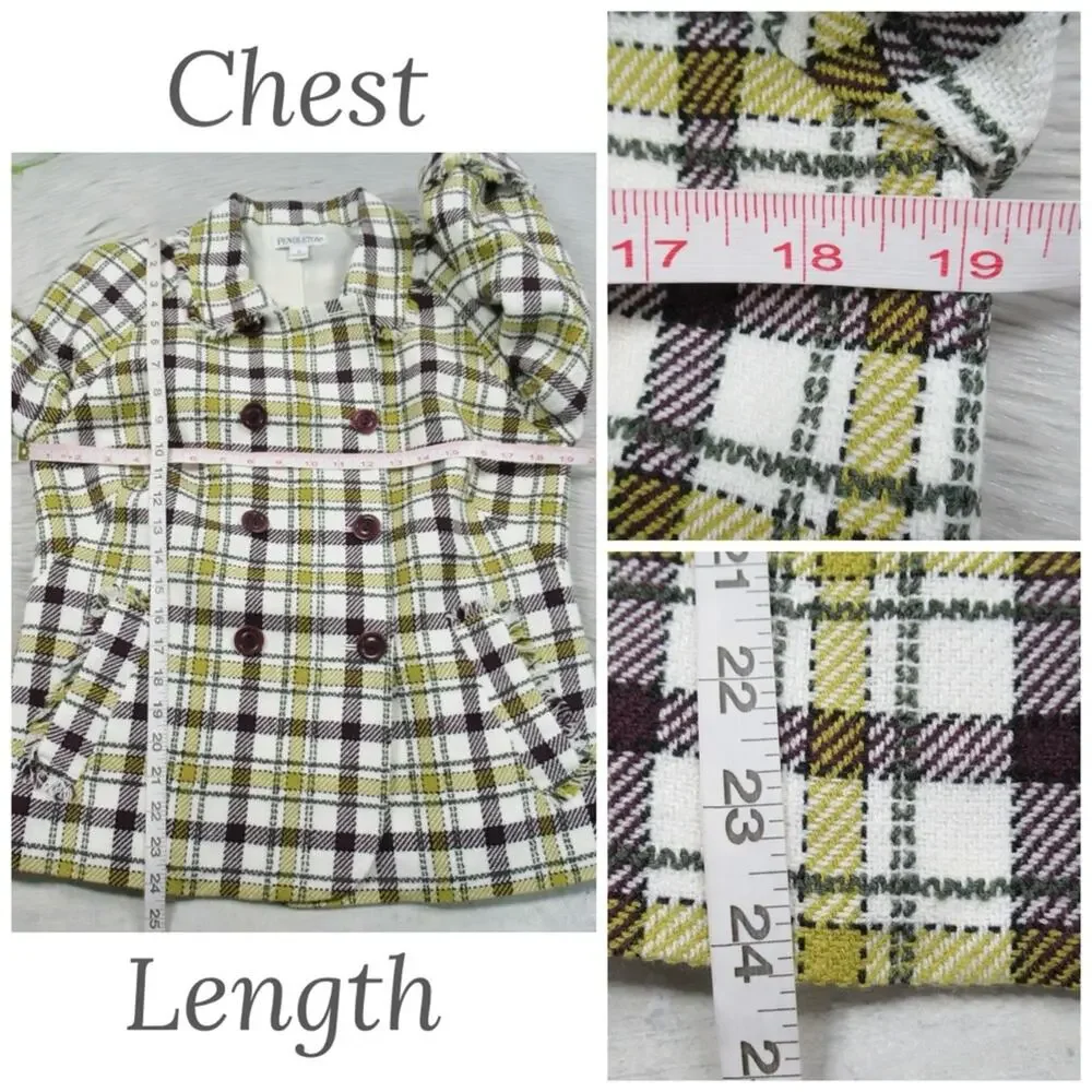 PENDLETON Plaid Tweed Jacket Double Breasted Fringe Trim Women’s Size 12